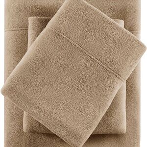 True North by Sleep Philosophy Micro Fleece Sheet Set, 16” Deep King, Brown,4 pc